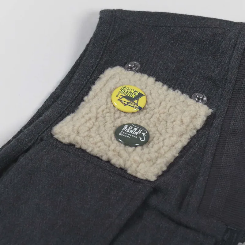 Universal Works Jojo Anglers Waistcoat Charcoal Herringbone Cotton-7